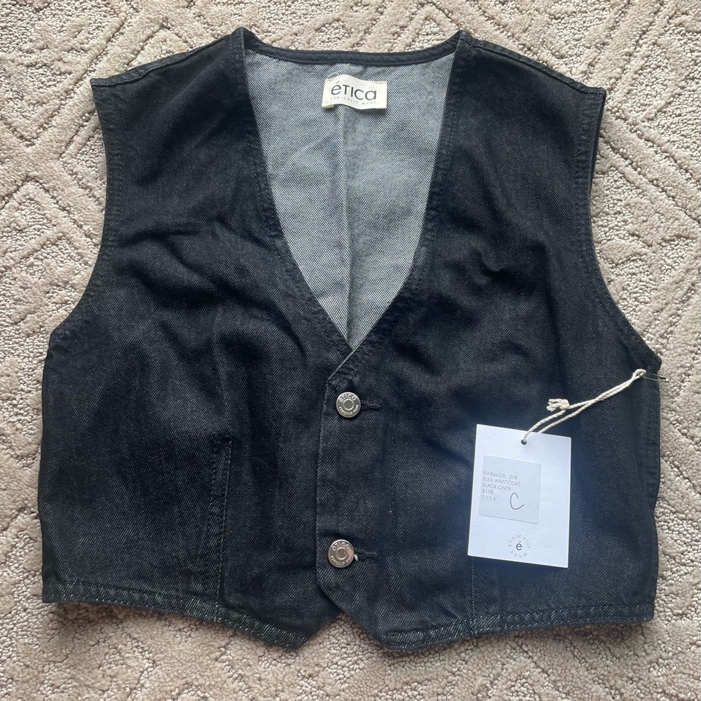 ETICA Women’s Vest Black Waistcoat Size Small NWT $158 Retail Ethically Made